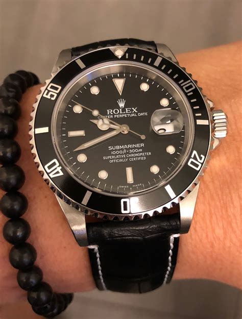 rolex sub on leather strap|Rolex 36mm leather strap.